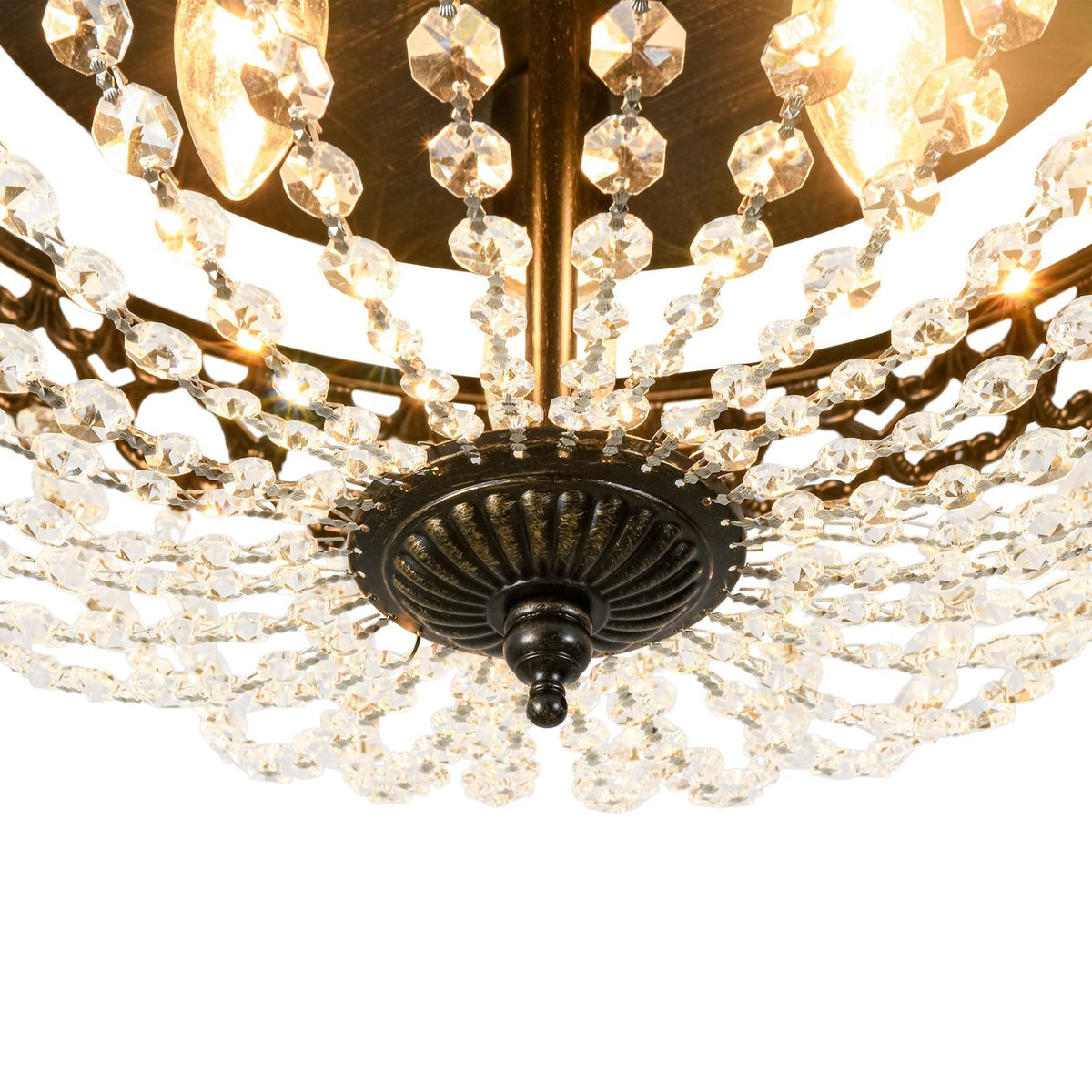 French Country Empire Draped Crystal Cage Semi Flush Mount