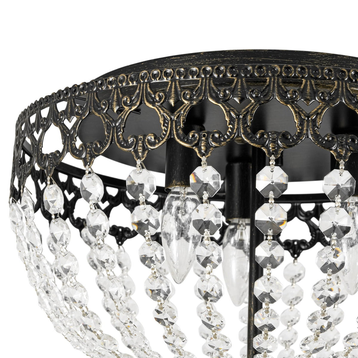 French Country Empire Draped Crystal Cage Semi Flush Mount
