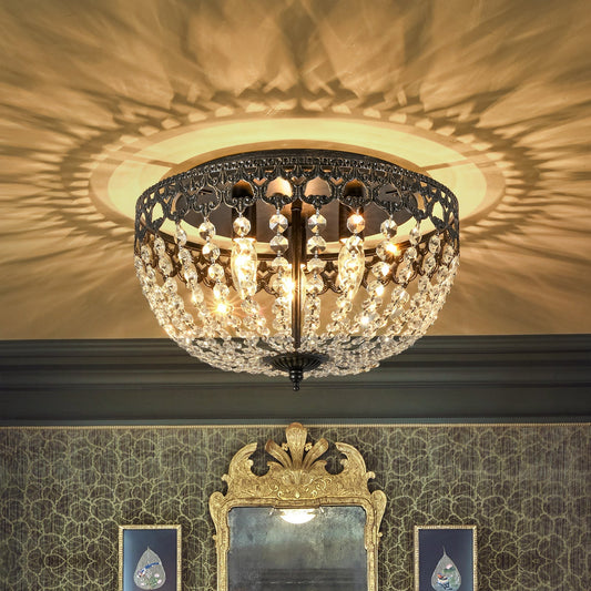 French Country Empire Draped Crystal Cage Semi Flush Mount