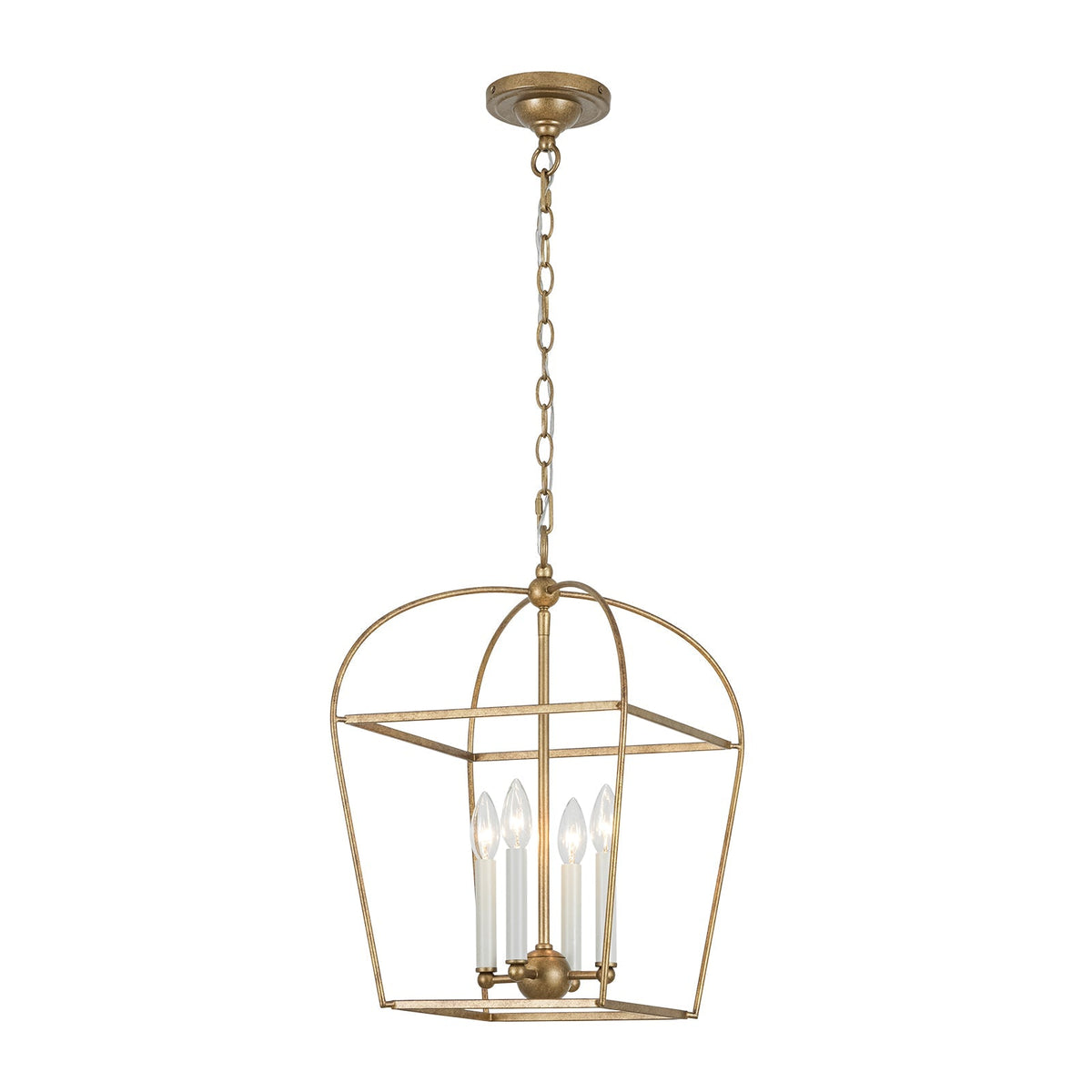 French Distressed Gold Candle Arch Square Lantern Chandelier