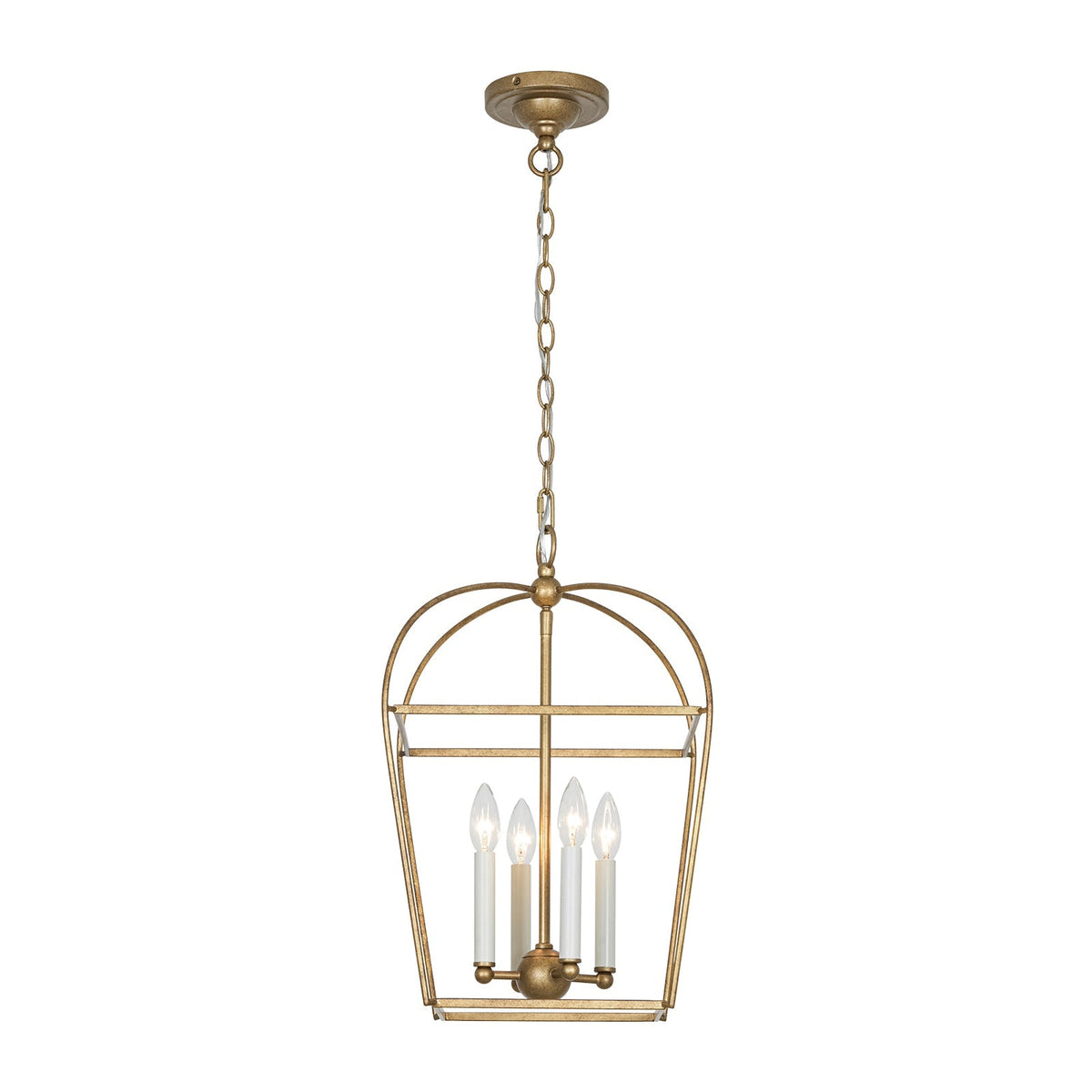 French Distressed Gold Candle Arch Square Lantern Chandelier