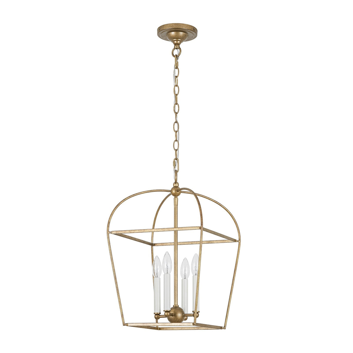 French Distressed Gold Candle Arch Square Lantern Chandelier