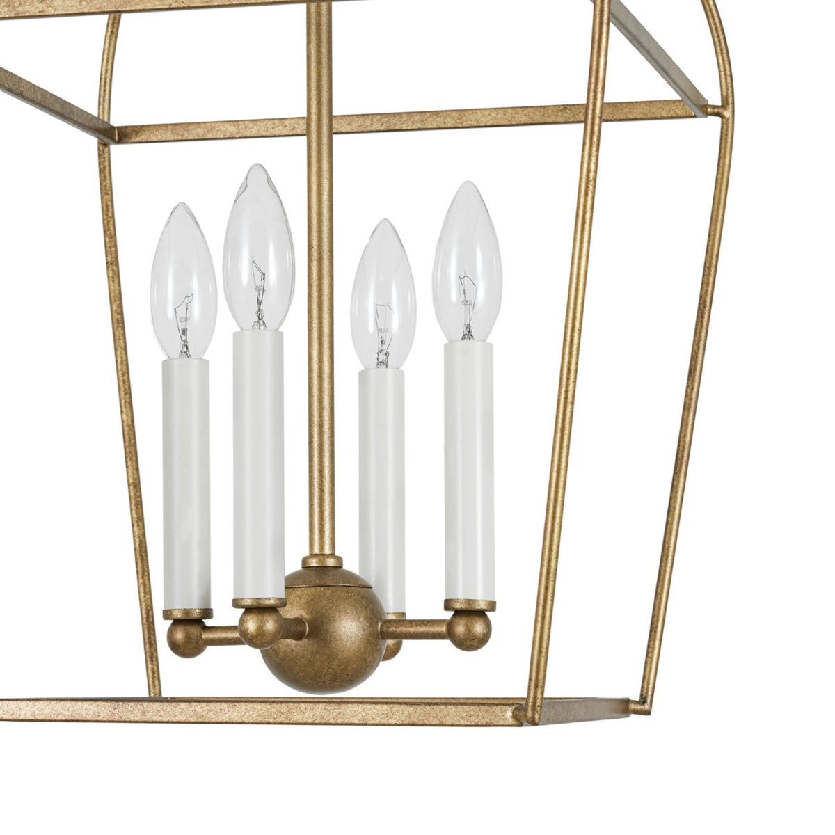 French Distressed Gold Candle Arch Square Lantern Chandelier