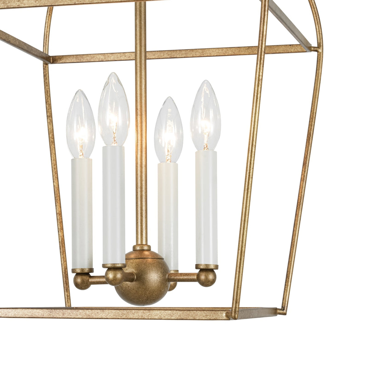 French Distressed Gold Candle Arch Square Lantern Chandelier