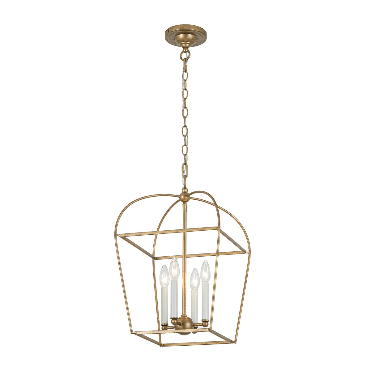 French Distressed Gold Candle Arch Square Lantern Chandelier