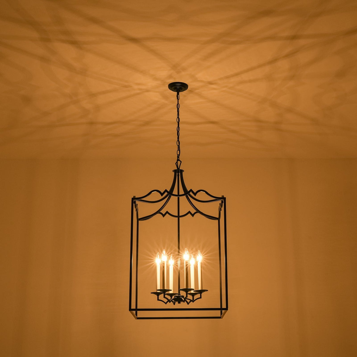 21.7“ French Manor Black Candle Square Lantern Entry Chandelier
