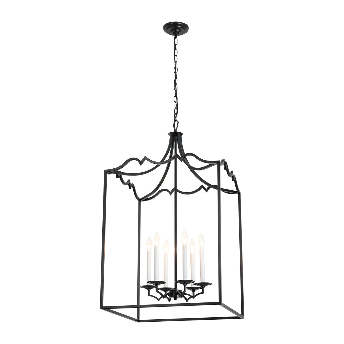 21.7“ French Manor Black Candle Square Lantern Entry Chandelier