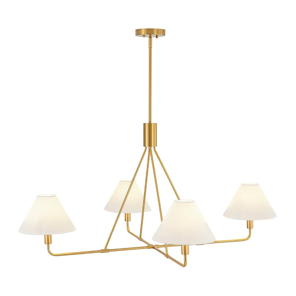 French Luxe Brass 4-Light White Linen Shade Candle Chandelier