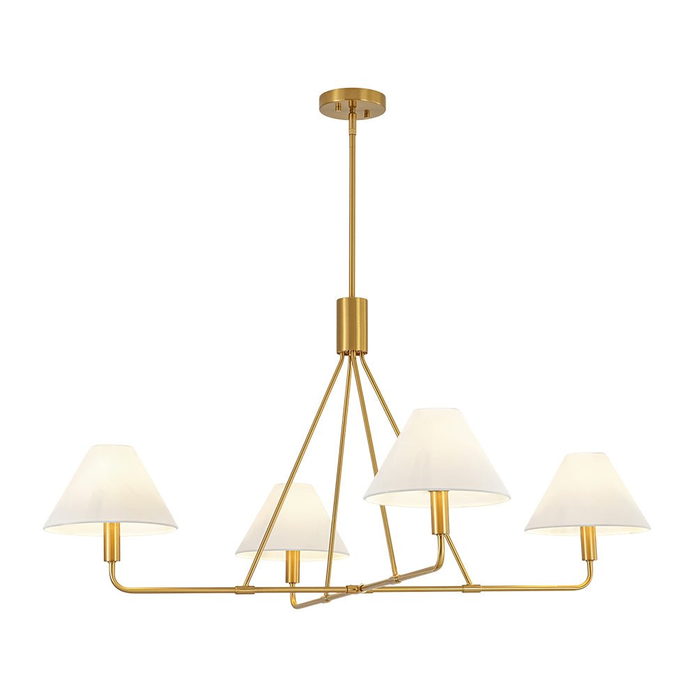 French Luxe Brass 4-Light White Linen Shade Candle Chandelier