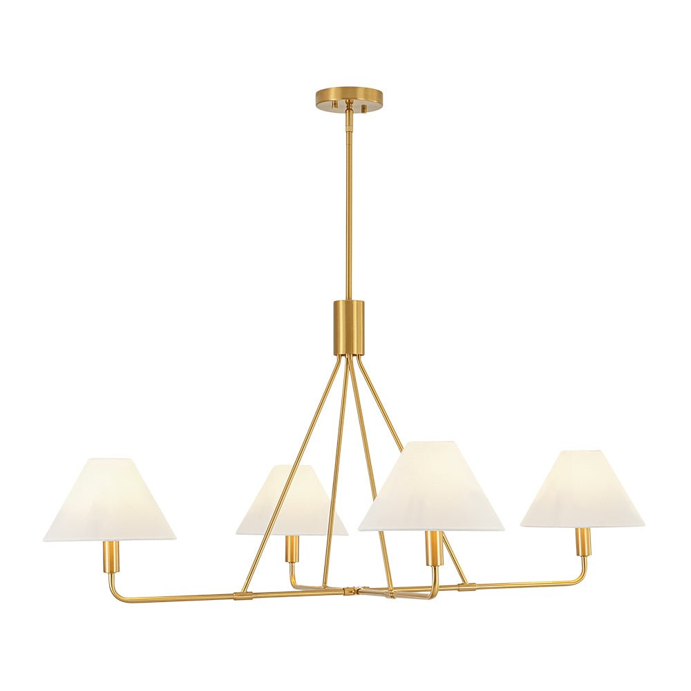 French Luxe Brass 4-Light White Linen Shade Candle Chandelier