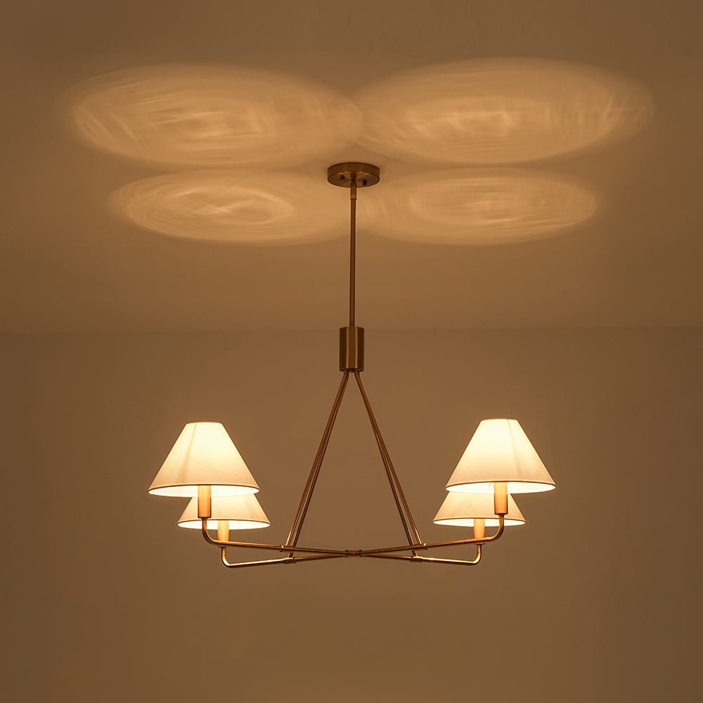French Luxe Brass 4-Light White Linen Shade Candle Chandelier