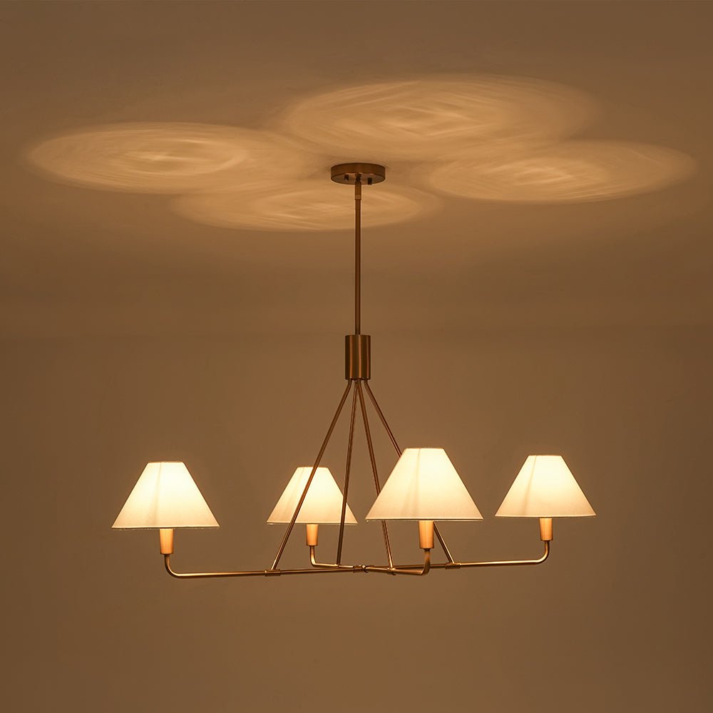 French Luxe Brass 4-Light White Linen Shade Candle Chandelier