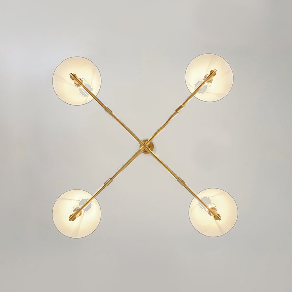 French Luxe Brass 4-Light White Linen Shade Candle Chandelier
