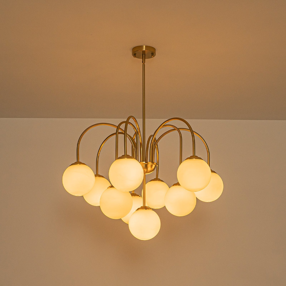 Funky 10-Light Tiered Round Opal Glass Globe Bubble Chandelier