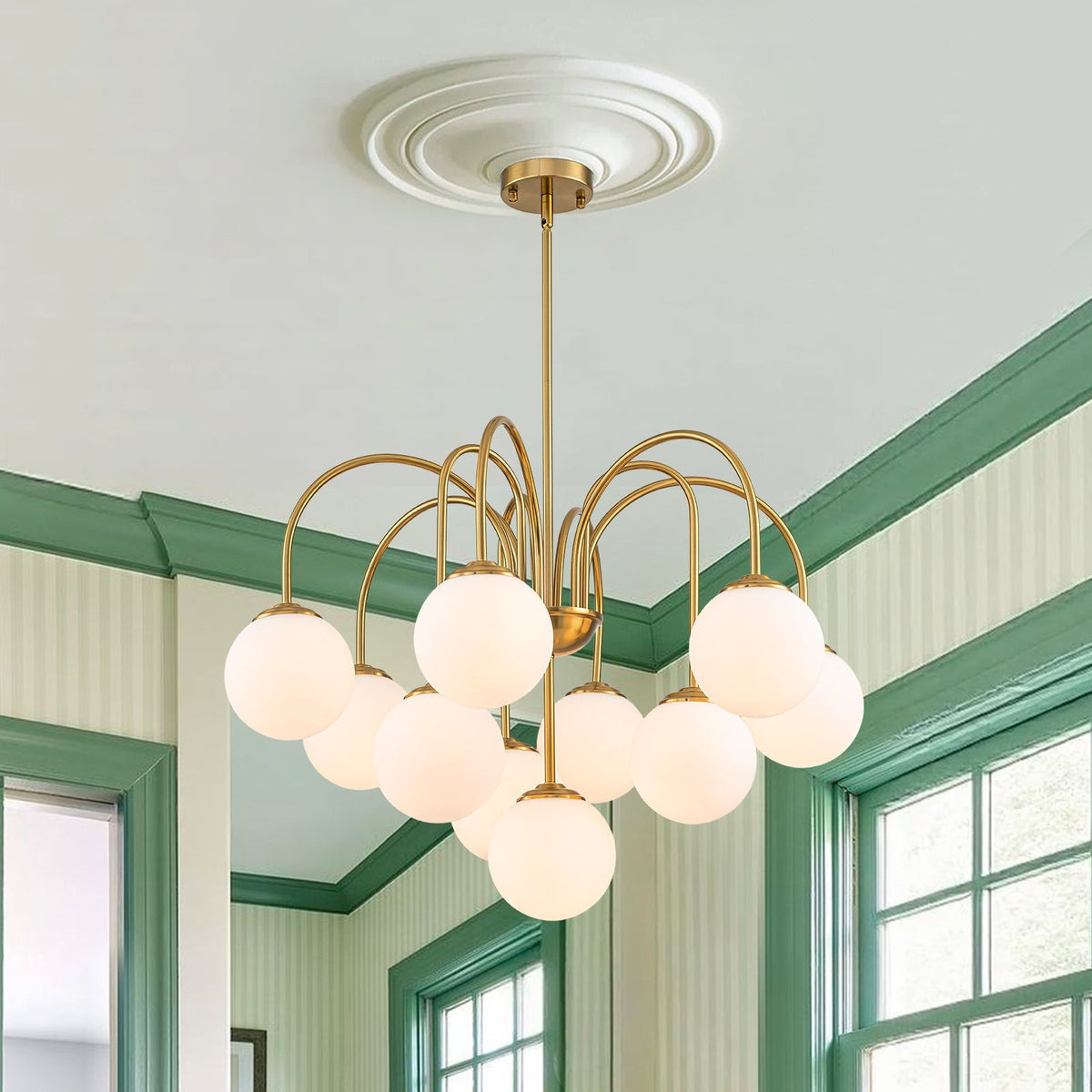 Funky 10-Light Tiered Round Opal Glass Globe Bubble Chandelier