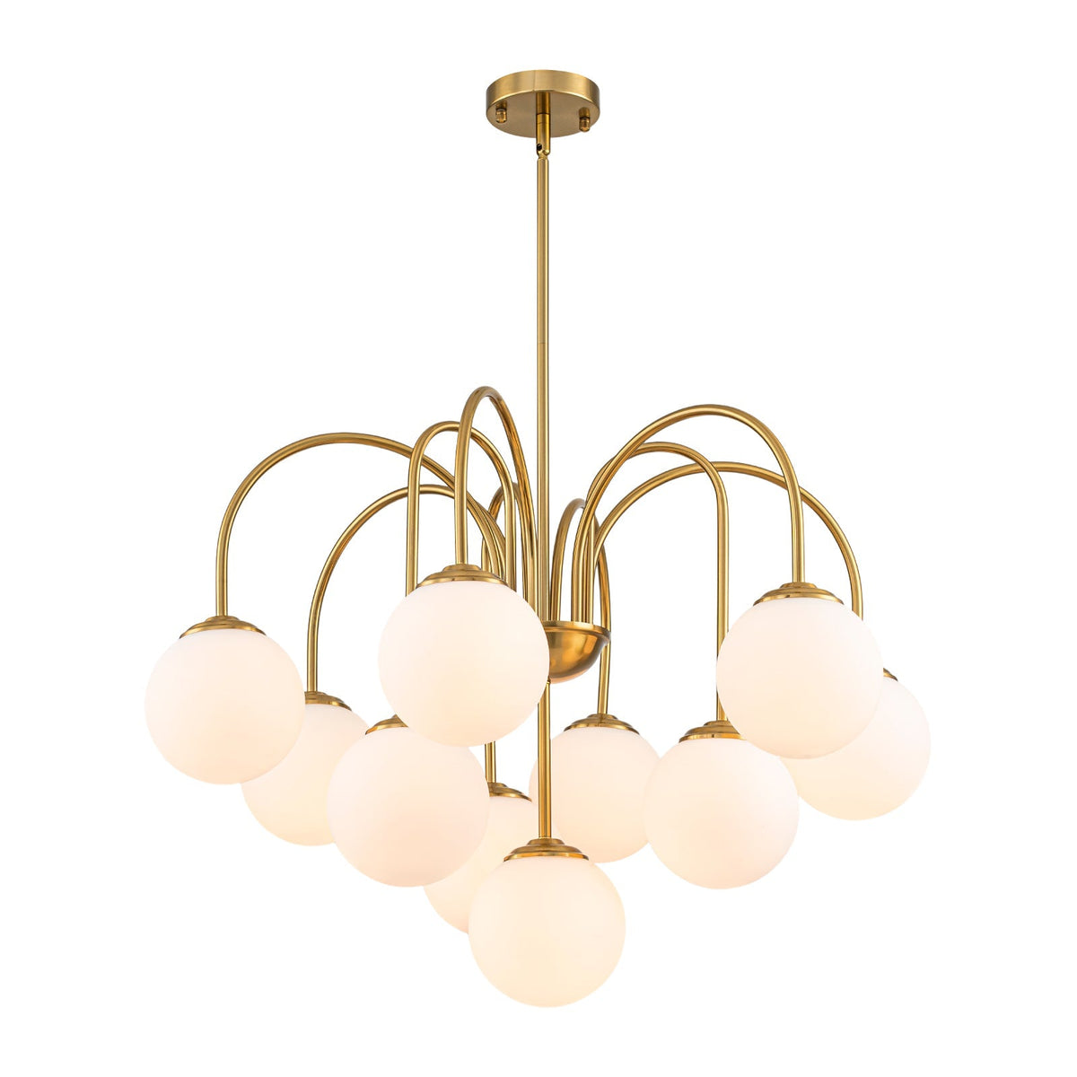 Funky 10-Light Tiered Round Opal Glass Globe Bubble Chandelier