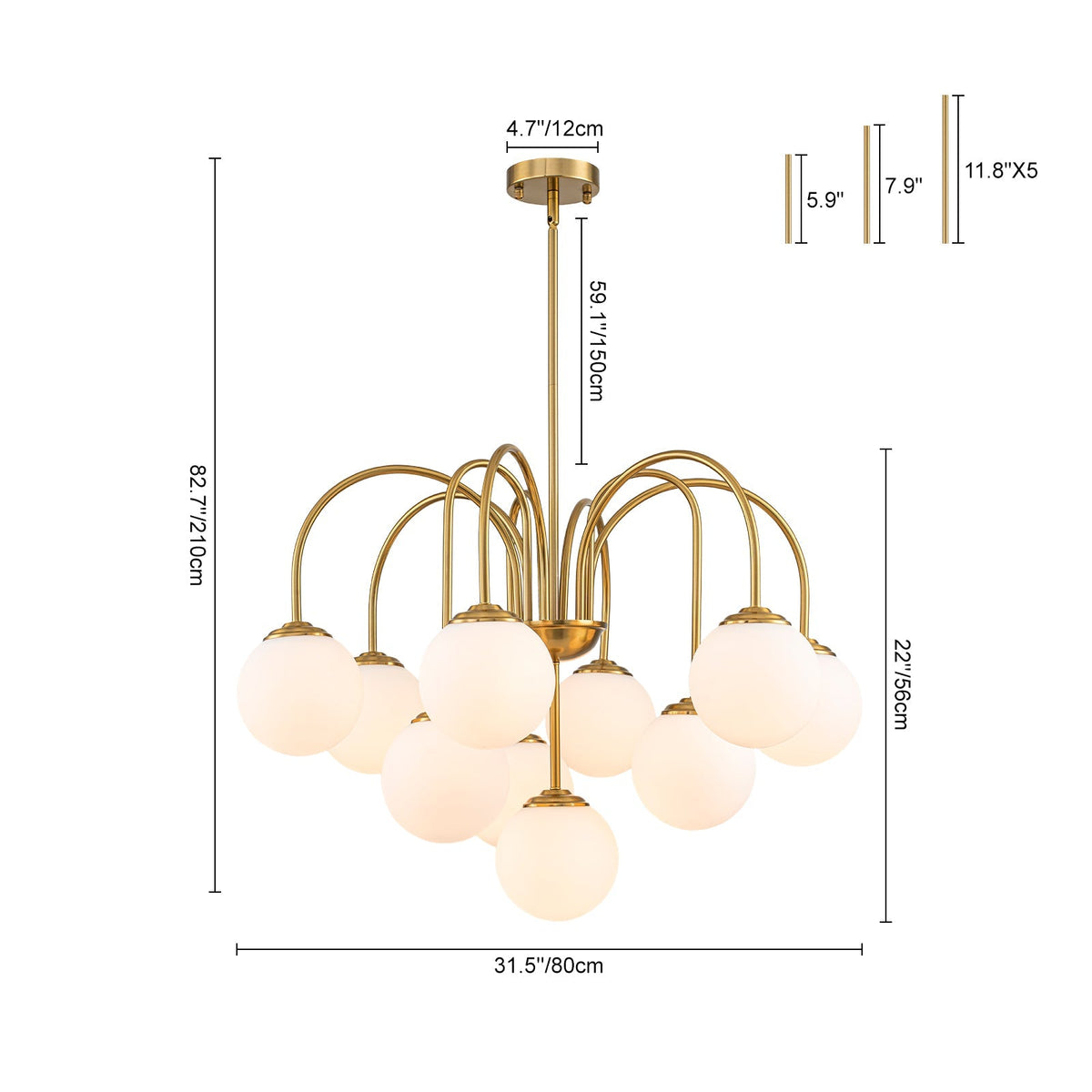 Funky 10-Light Tiered Round Opal Glass Globe Bubble Chandelier