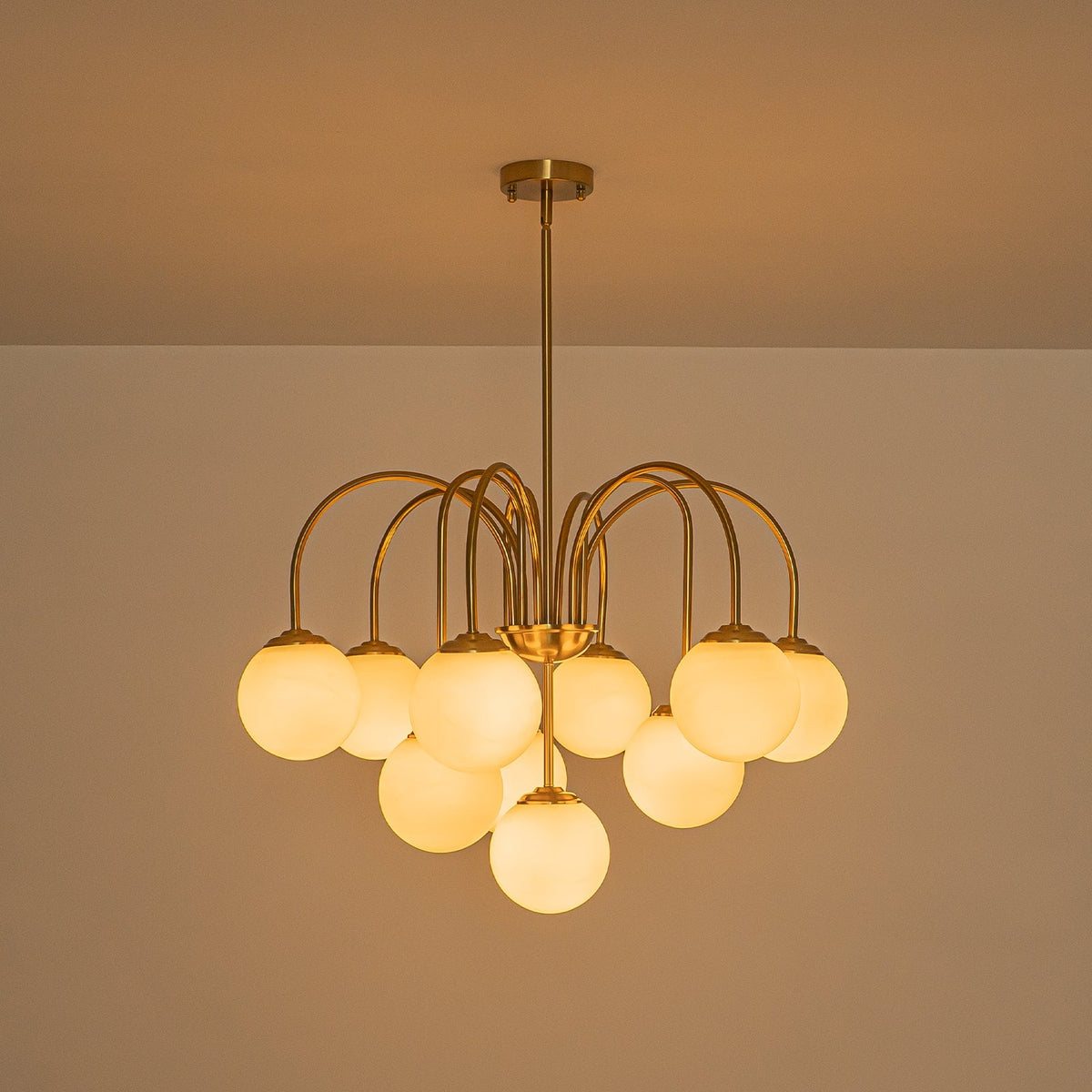Funky 10-Light Tiered Round Opal Glass Globe Bubble Chandelier
