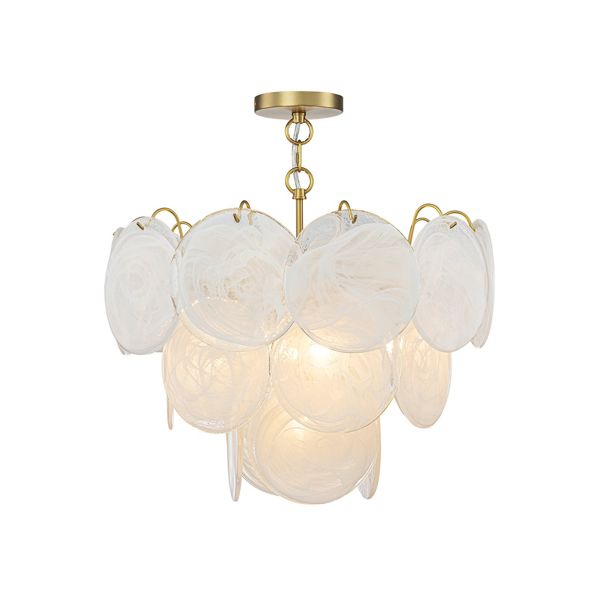 Glam Brass Opal Swirl Glass Round Tiered Chandelier