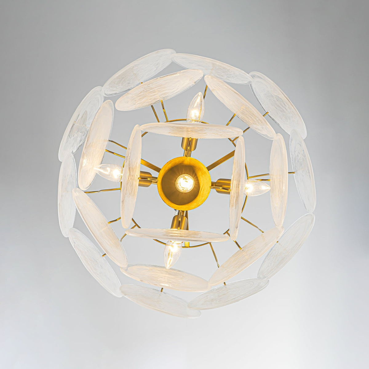 Glam Brass Opal Swirl Glass Round Tiered Chandelier