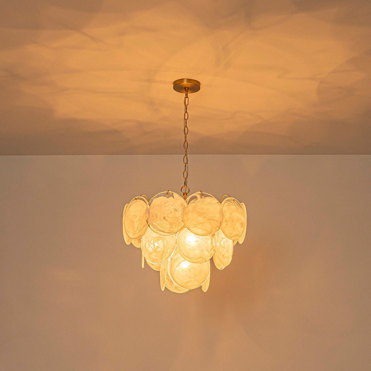 Glam Brass Opal Swirl Glass Round Tiered Chandelier