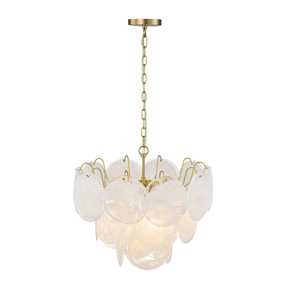 Glam Brass Opal Swirl Glass Round Tiered Chandelier