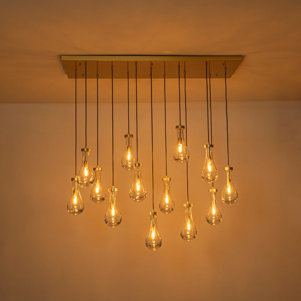 Glam Cluster 13-Light Teardrop Glass Linear Island Pendant