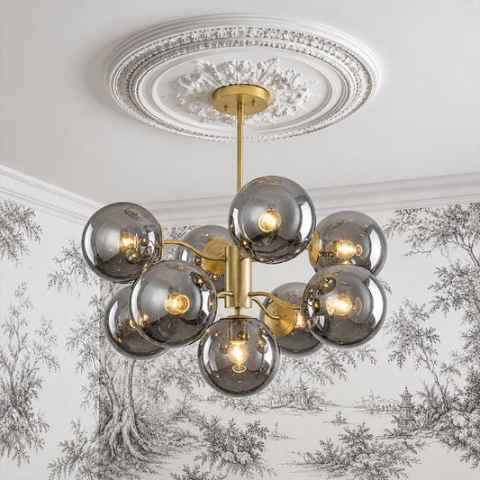 Glam Dark Pearl Smoked Glass Globe Bubble Sputnik Chandelier