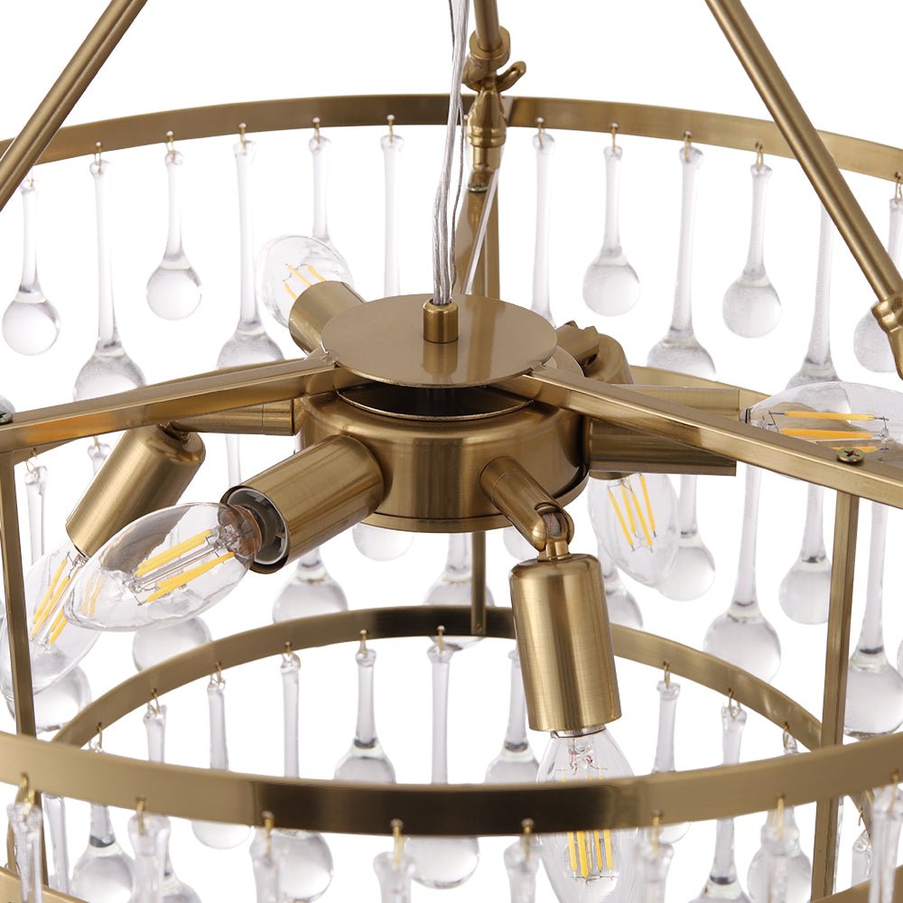 Glam Luxe Brass Tiered Crystal Raindrop Round Chandelier