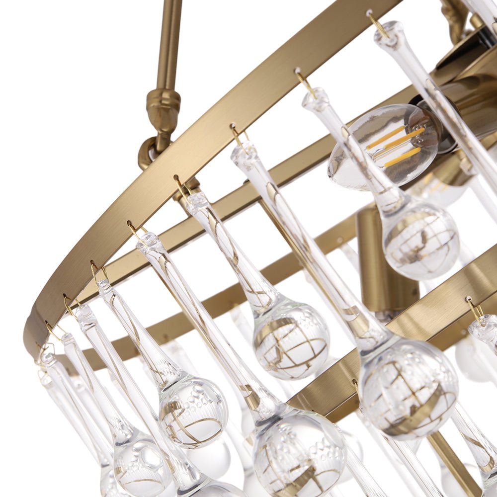 Glam Luxe Brass Tiered Crystal Raindrop Round Chandelier