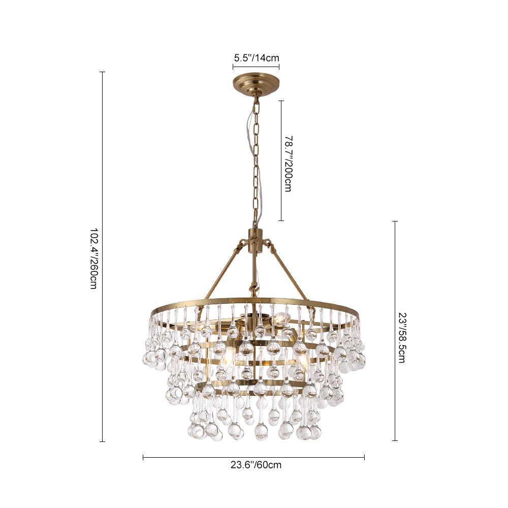 Glam Luxe Brass Tiered Crystal Raindrop Round Chandelier