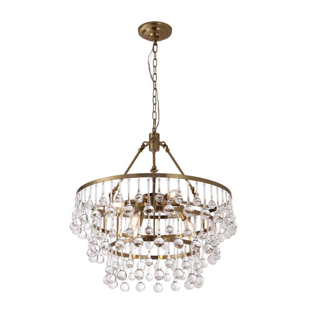 Glam Luxe Brass Tiered Crystal Raindrop Round Chandelier