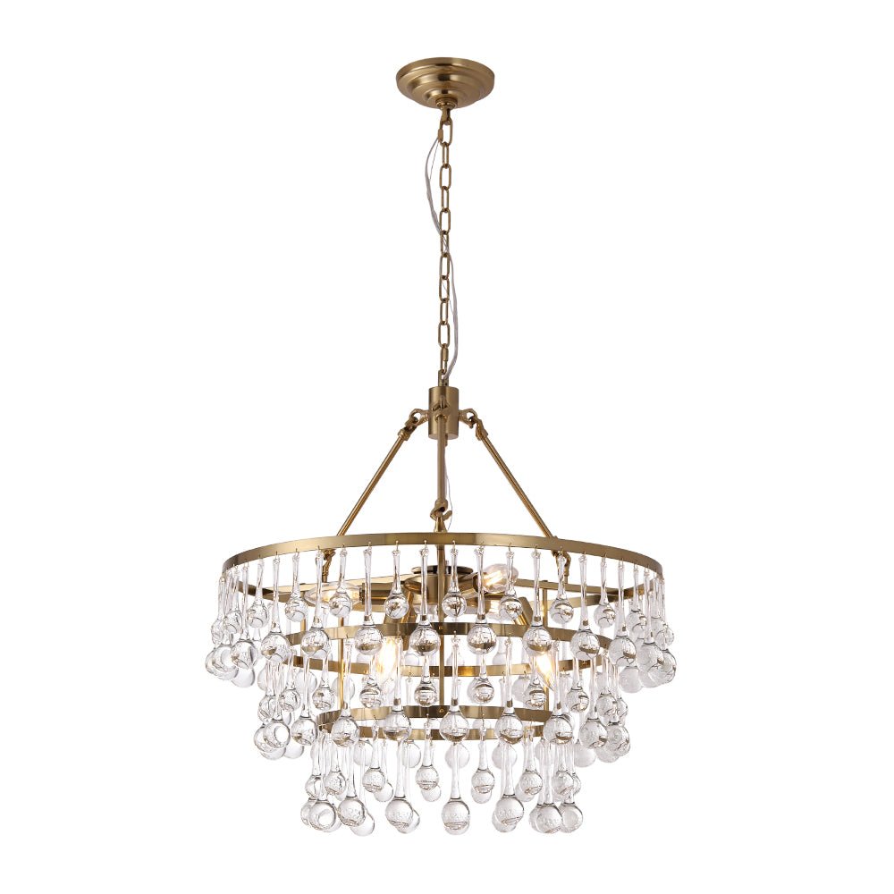Glam Luxe Brass Tiered Crystal Raindrop Round Chandelier