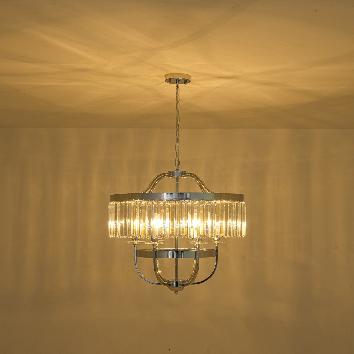 Glam Luxury 6-Light Faceted Crystal Round Cage Chandelier
