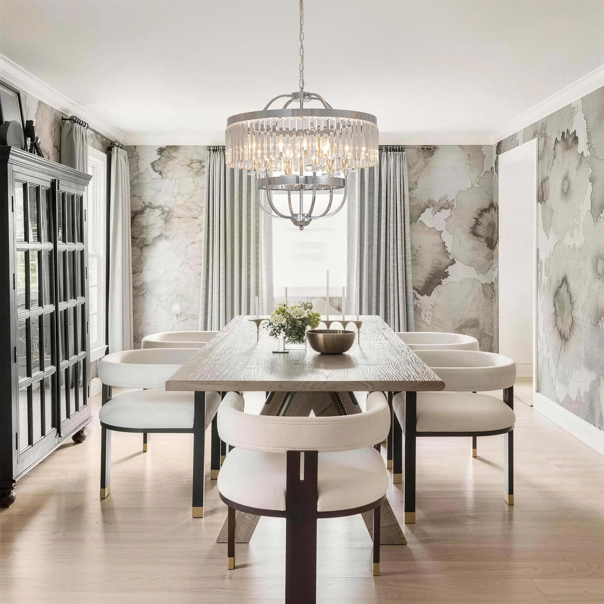 Glam Luxury 6-Light Faceted Crystal Round Cage Chandelier