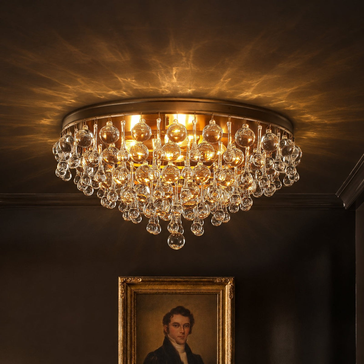 Glam Tiered Cascaded Crystal Raindrop Round Semi Flush Mount
