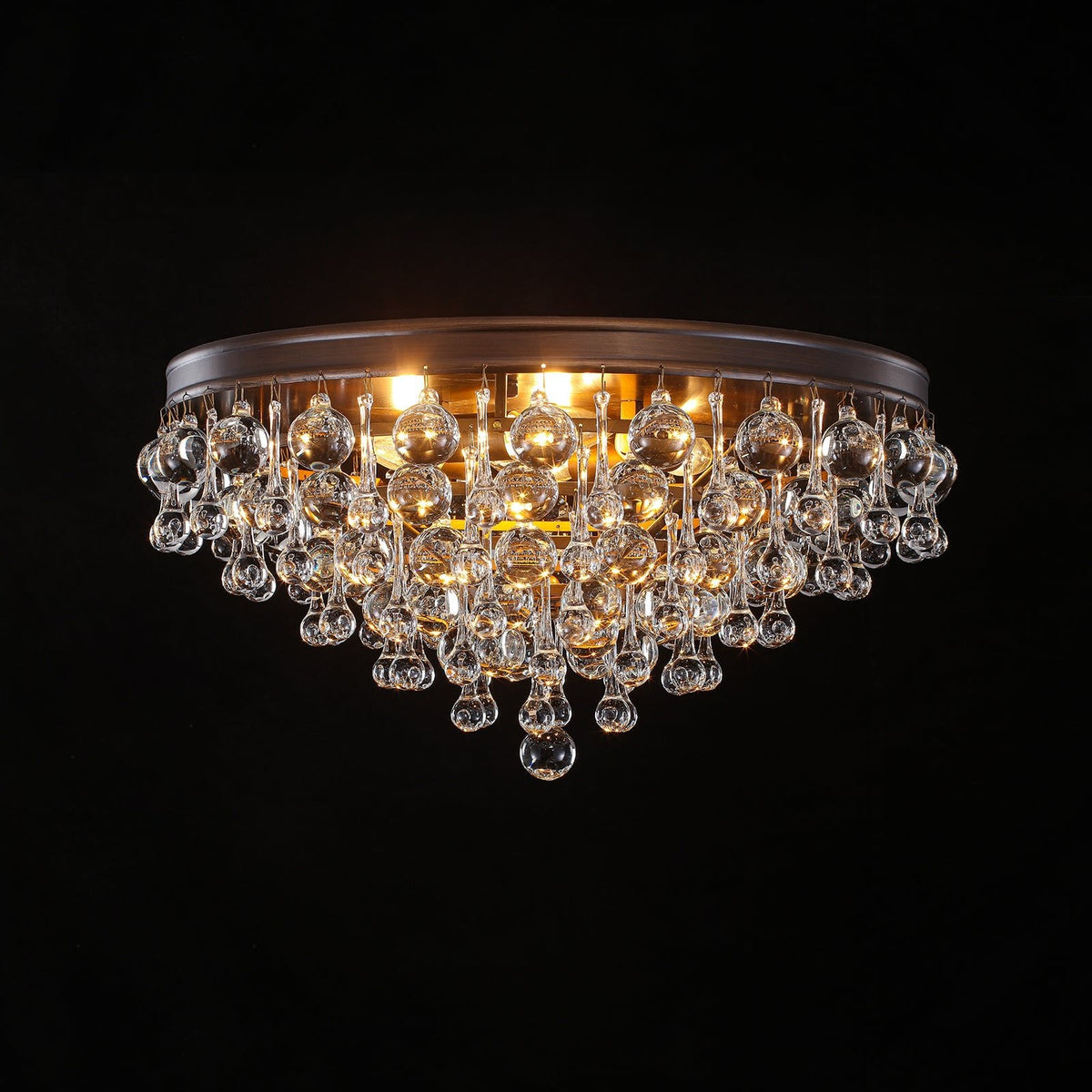 Glam Tiered Cascaded Crystal Raindrop Round Semi Flush Mount