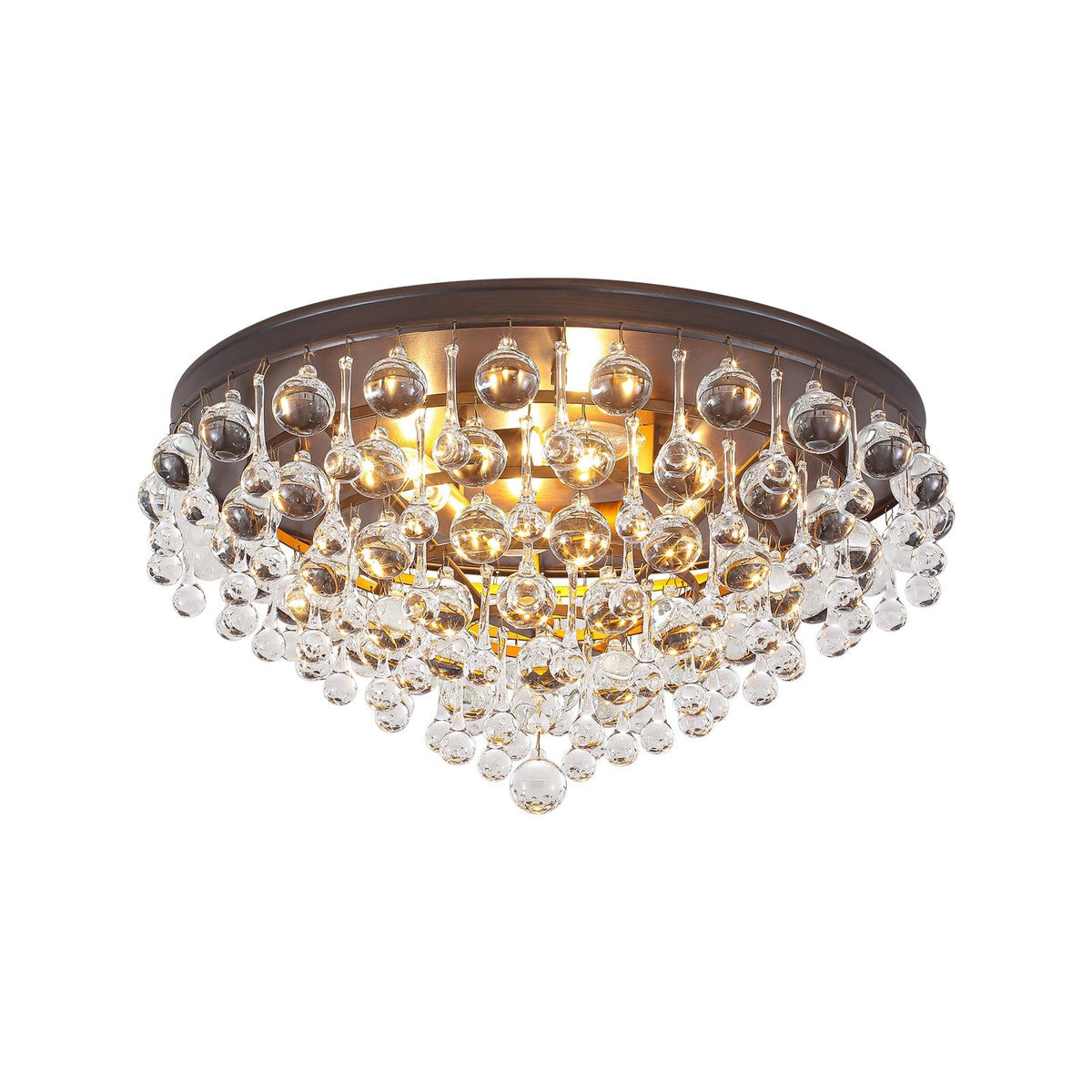 Glam Tiered Cascaded Crystal Raindrop Round Semi Flush Mount