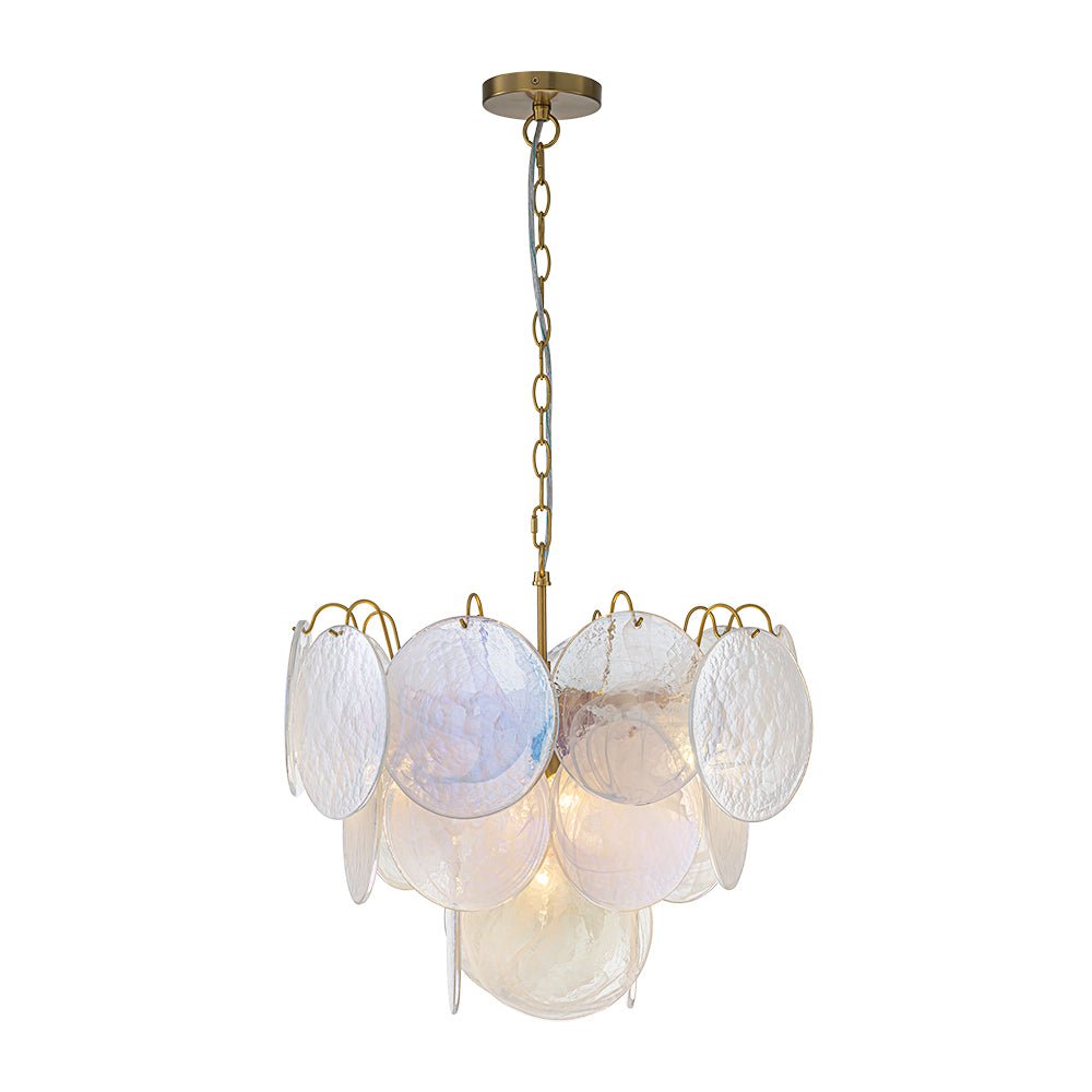 Glam White Iridescent Swirl Glass Round Tiered Chandelier