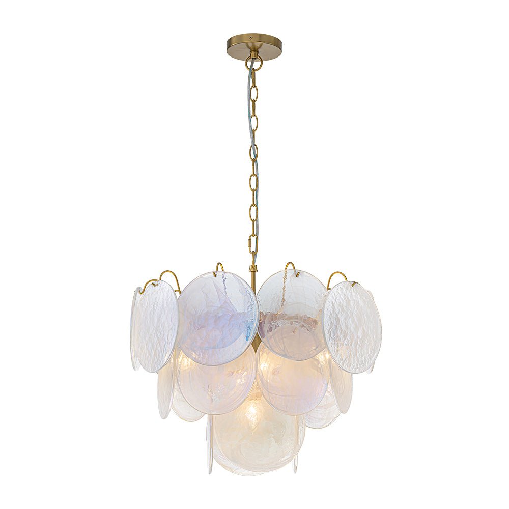 Glam White Iridescent Swirl Glass Round Tiered Chandelier