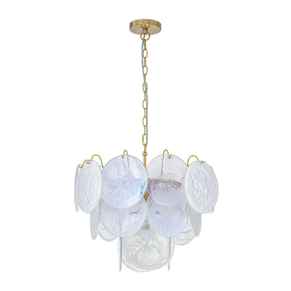 Glam White Iridescent Swirl Glass Round Tiered Chandelier