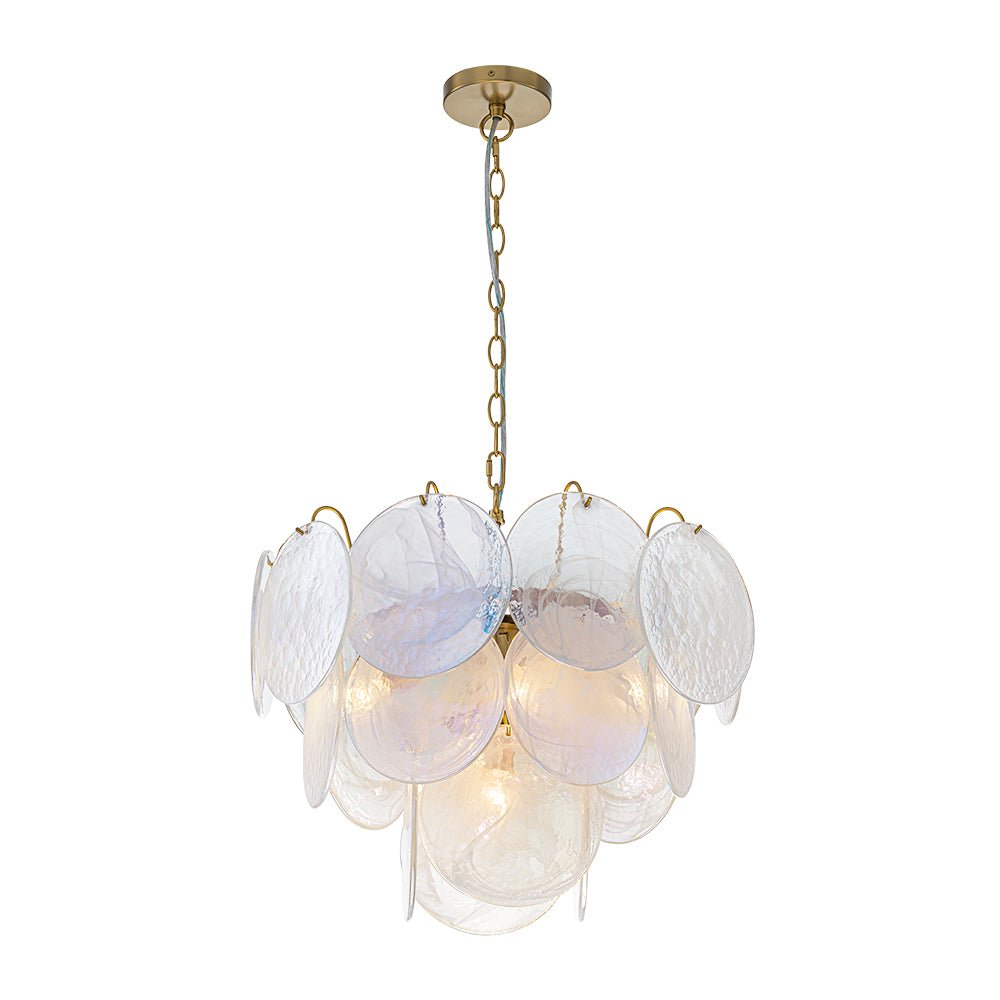 Glam White Iridescent Swirl Glass Round Tiered Chandelier