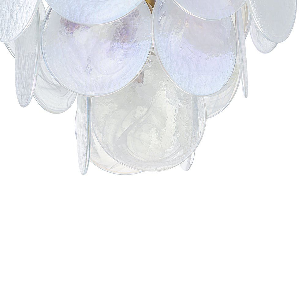 Glam White Iridescent Swirl Glass Round Tiered Chandelier