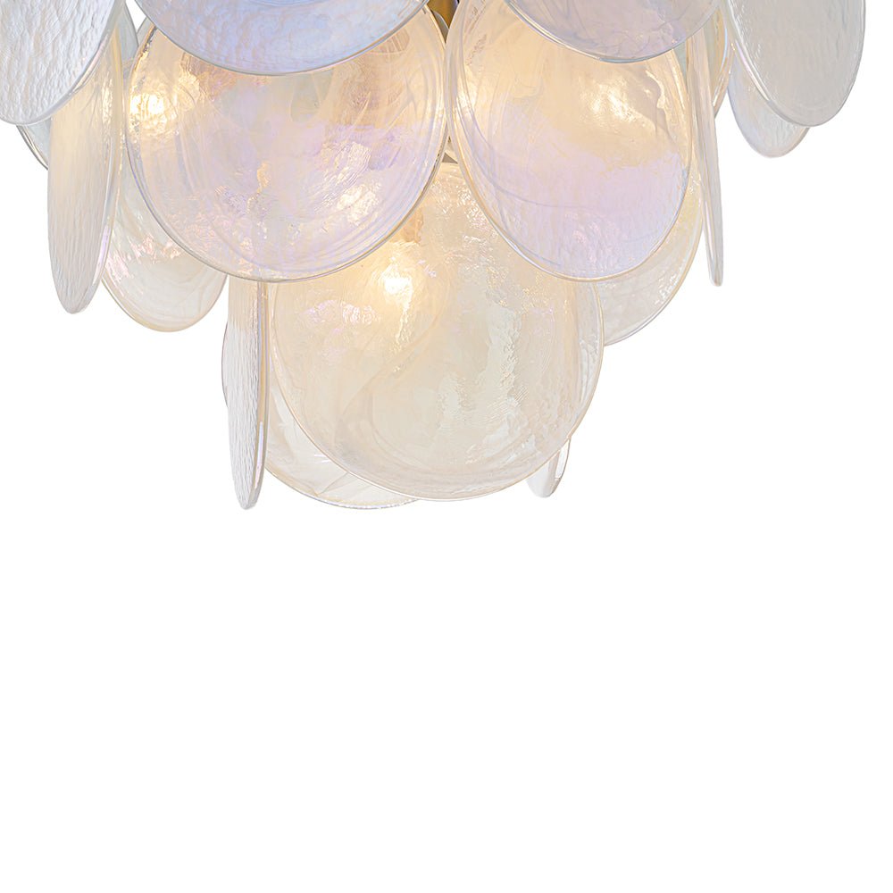 Glam White Iridescent Swirl Glass Round Tiered Chandelier