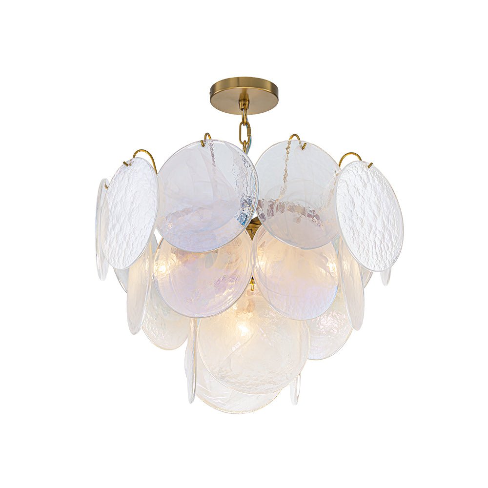 Glam White Iridescent Swirl Glass Round Tiered Chandelier