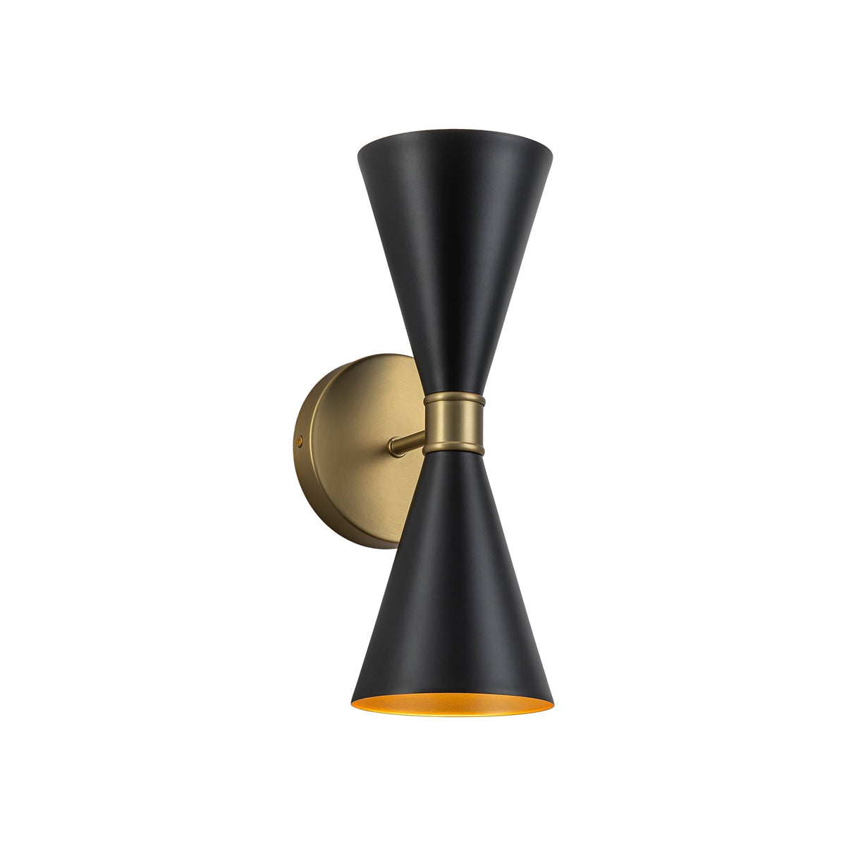 Modern 2-Light Black Brass Metal Hourglass Vanity Wall Sconce