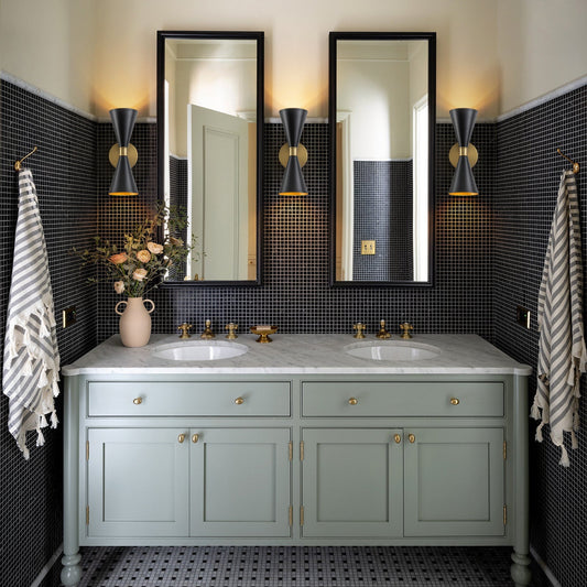 Modern 2-Light Black Brass Metal Hourglass Vanity Wall Sconce