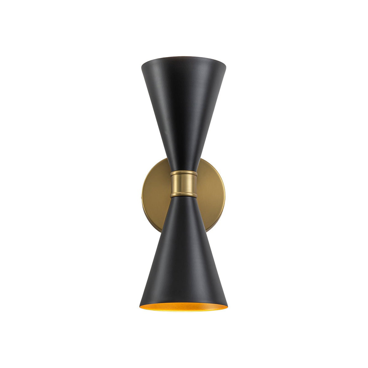 Modern 2-Light Black Brass Metal Hourglass Vanity Wall Sconce
