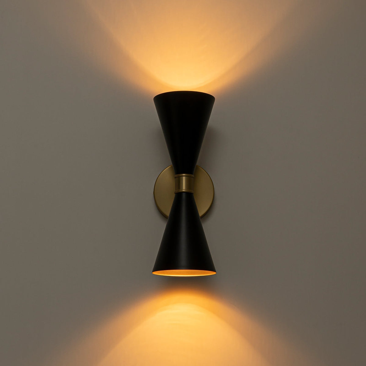 Modern 2-Light Black Brass Metal Hourglass Vanity Wall Sconce