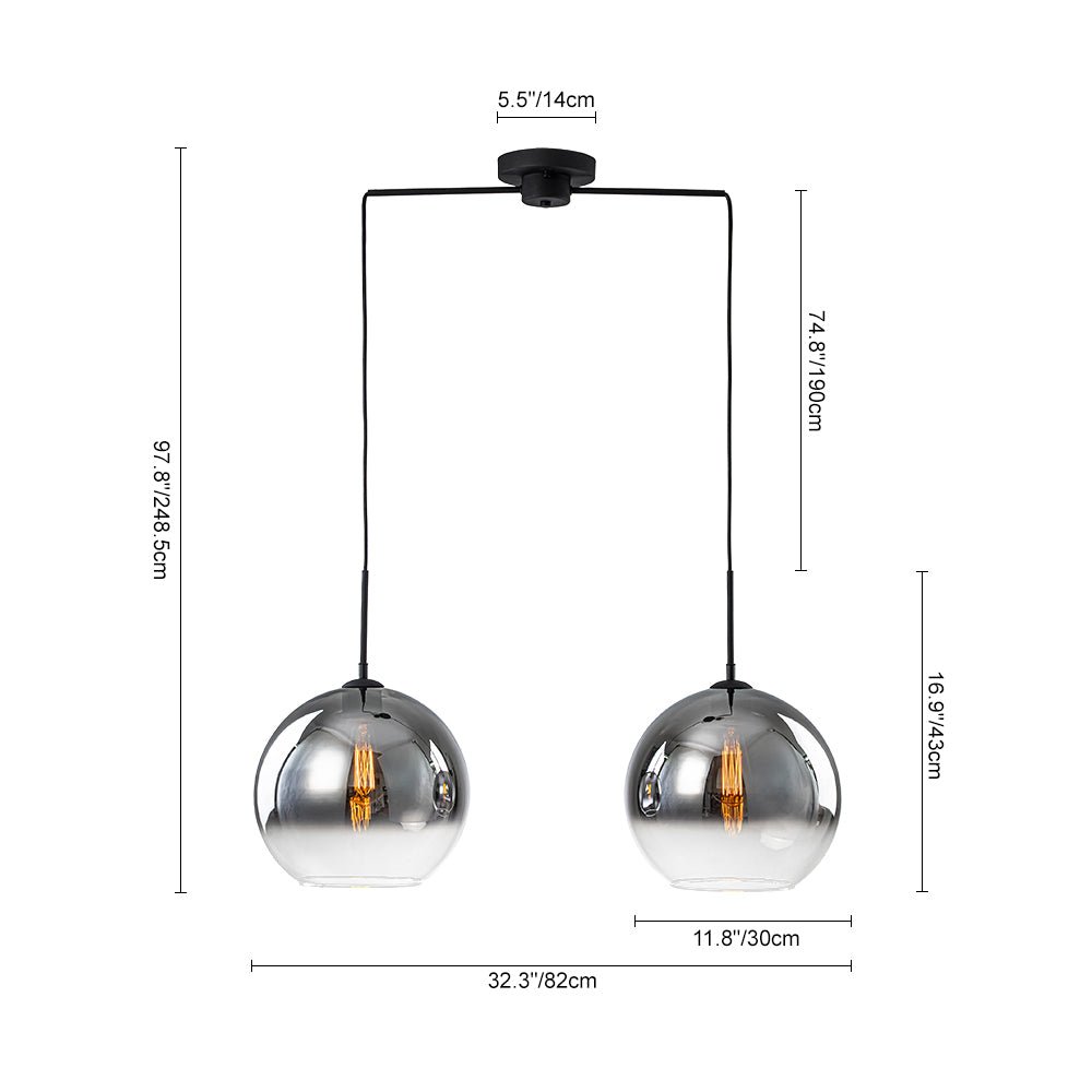 Modern Polished Gradual Smoked Glass Globe 2-Light Pendant